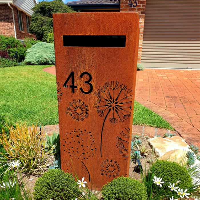 Corten Steel Mailbox With Laser - Cut Pattern