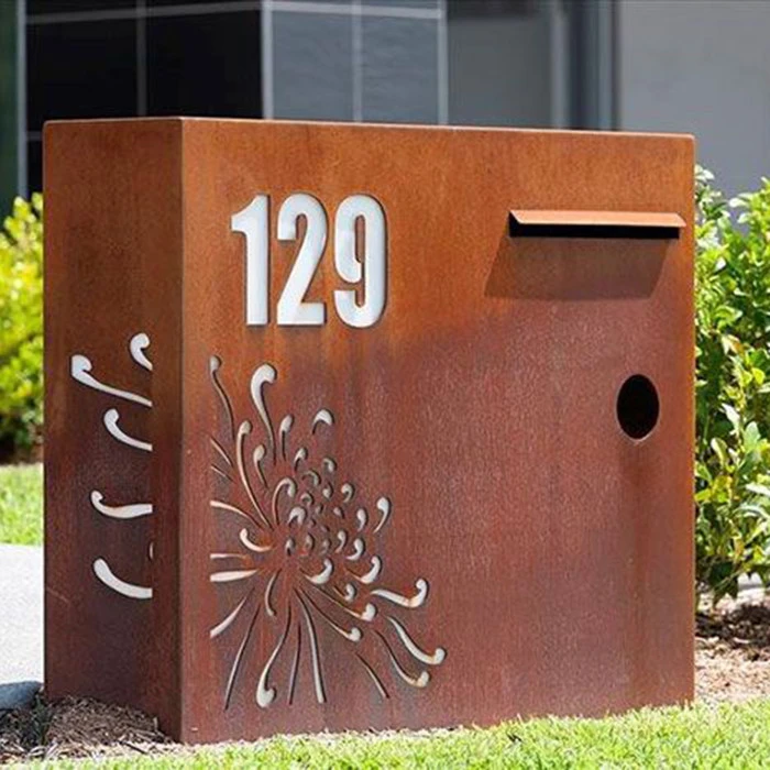 Corten Steel Mailbox With Laser - Cut Pattern
