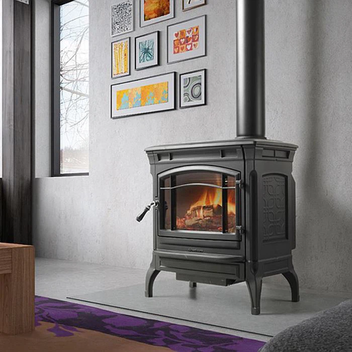 Vintage - Style Black Cast Iron Wood - Brennandi eldavél með glerhurð