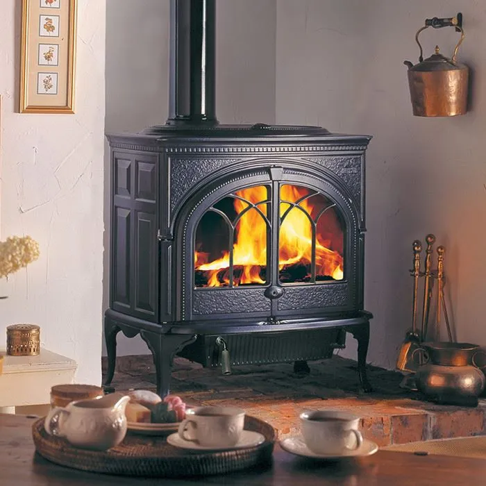 Vintage - Style Black Cast Iron Wood - Burning Stove With Glass Door